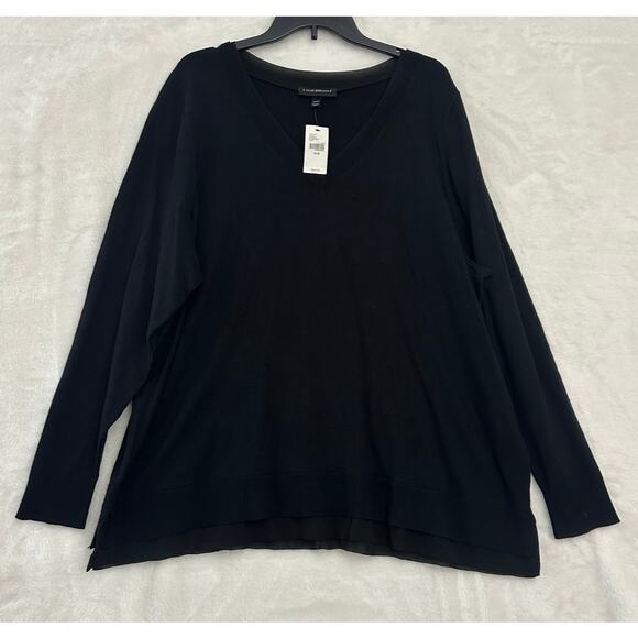 NWT Lane Bryant Black Knit Sweater Top 26/28 3X Mesh Trim - Picture 1 of 8